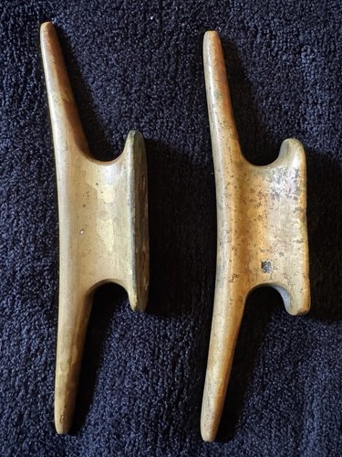 Vintage Pair 4.25” Brass Boat Mooring Cleat Chock Ship Dock Hook Tie-Downs - Bild 3 von 6