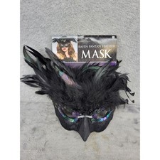 Raven Fantasy Feather Mask Masque Black Bird Costume Accessory Adult