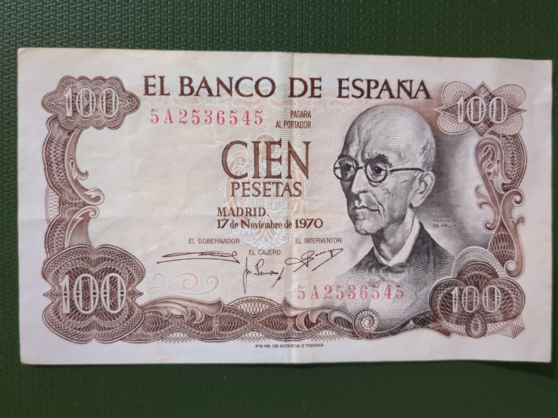 1970 Spanish 100 Pesatas Banknote