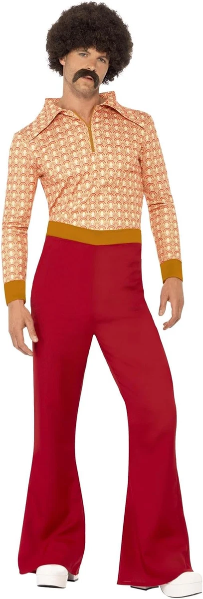 Camicia Battente Uomo Anni '70 Per Carnevale – Rossa Con Volant, 100% Poliestere, Taglie M-XXXL