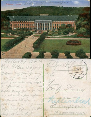 #ad Ansichtskarte Koblenz Schloß 1916 EUR 3.06