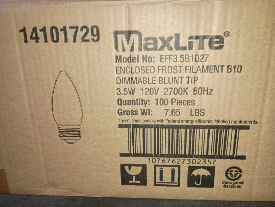MAXLITE FROSTED 3.5W/40W LED B10 DIMMABLE BULBS SOFT WHITE 2700k. Box of 100. - Image 3 of 4