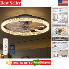 20'' Low Profile Black Ceiling Fan with Lights Remote Control - Dimmable LED
