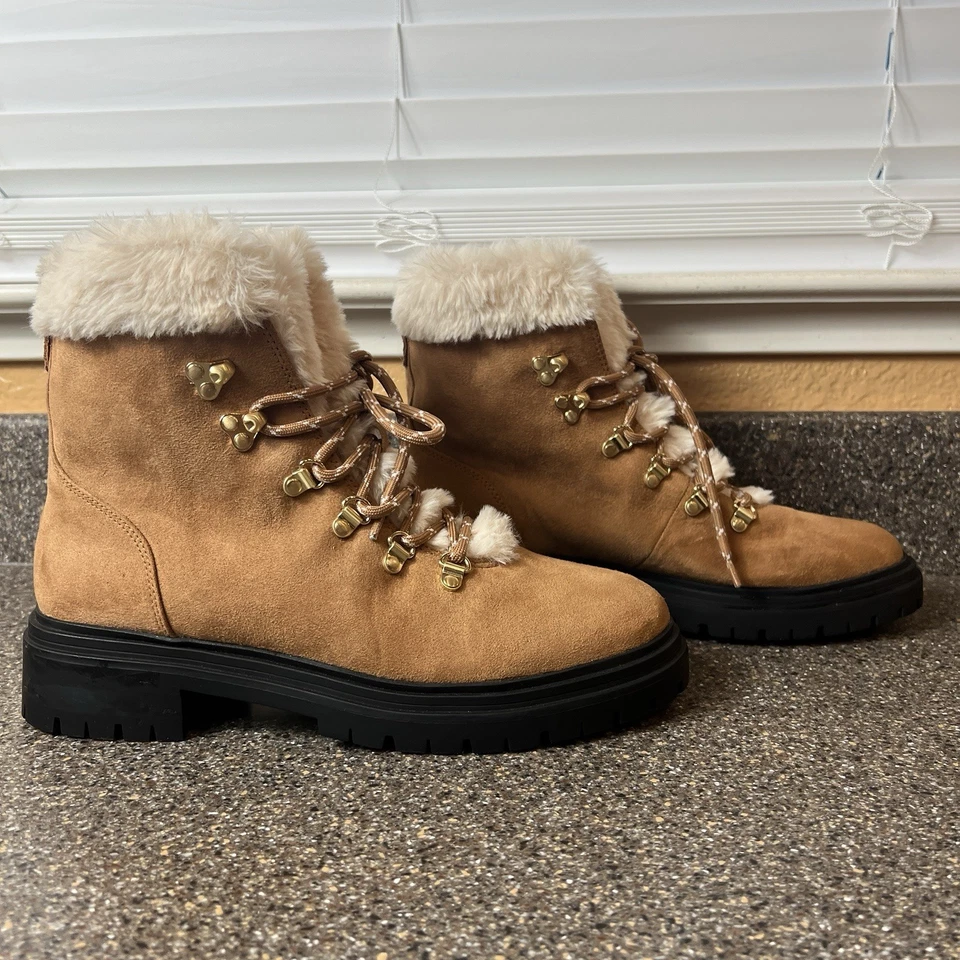 J.CREW Mujer Talla 8.5 Forro de Piel Sintética Invierno Senderismo Bota Castaño Marrón Sintético Foto 3 de 4