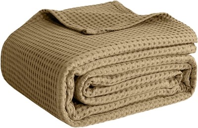 Queen 100% Cotton Waffle Weave Blanket Lightweight Breathable Soft Throw