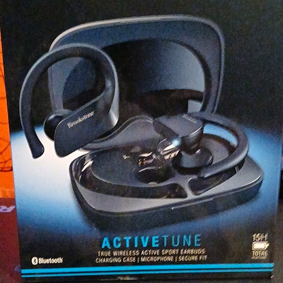 Brookstone Activetune True Wireless Bluetooth Ear-Hook Earbuds w/ Mic Case Black