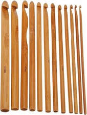 12PCS Bamboo Crochet Hooks Set 6" Knitting Needles 3  10mm for Yarn Craft