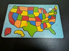 Vintage Wood USA Puzzle Map, New, Wrapping Is Teared On The Back