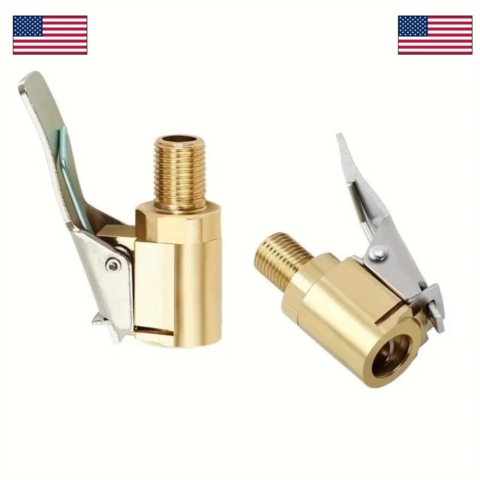 2-Pack Brass Tire Air Chuck, Locking Quick Connect Inflator Hose Adapter, No Lea