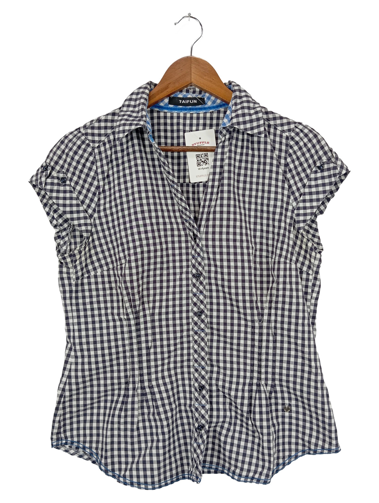TAIFUN Damen Bluse Gr. 48 M Kariert Kurzarm Baumwolle Freizeit Büro Klassisch