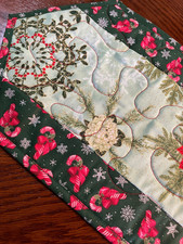 Handcrafted-Quilted Table Runner-Christmas Floral Silver Highlights, Candy Ca