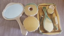 Vintage Bakelite Vanity Set Mirror Nail File Button Hook Brush Tray Cosmetic