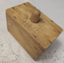 Antique Primitive Rectangular Wooden Butter Mold With Dovetail Corners