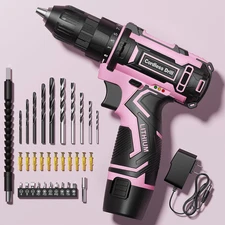 Pink Cordless Drill Set, Electric Power Drill for Women, Lightweight Electric Sc