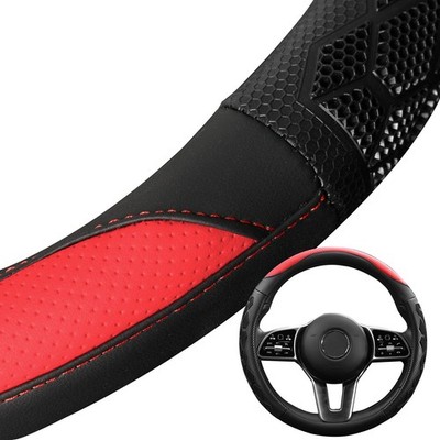 Lenkradbezug ROT - SCHWARZ Echtes Leder Lenkradhülle Ø 37 - 39  (14,5 15 Zoll)