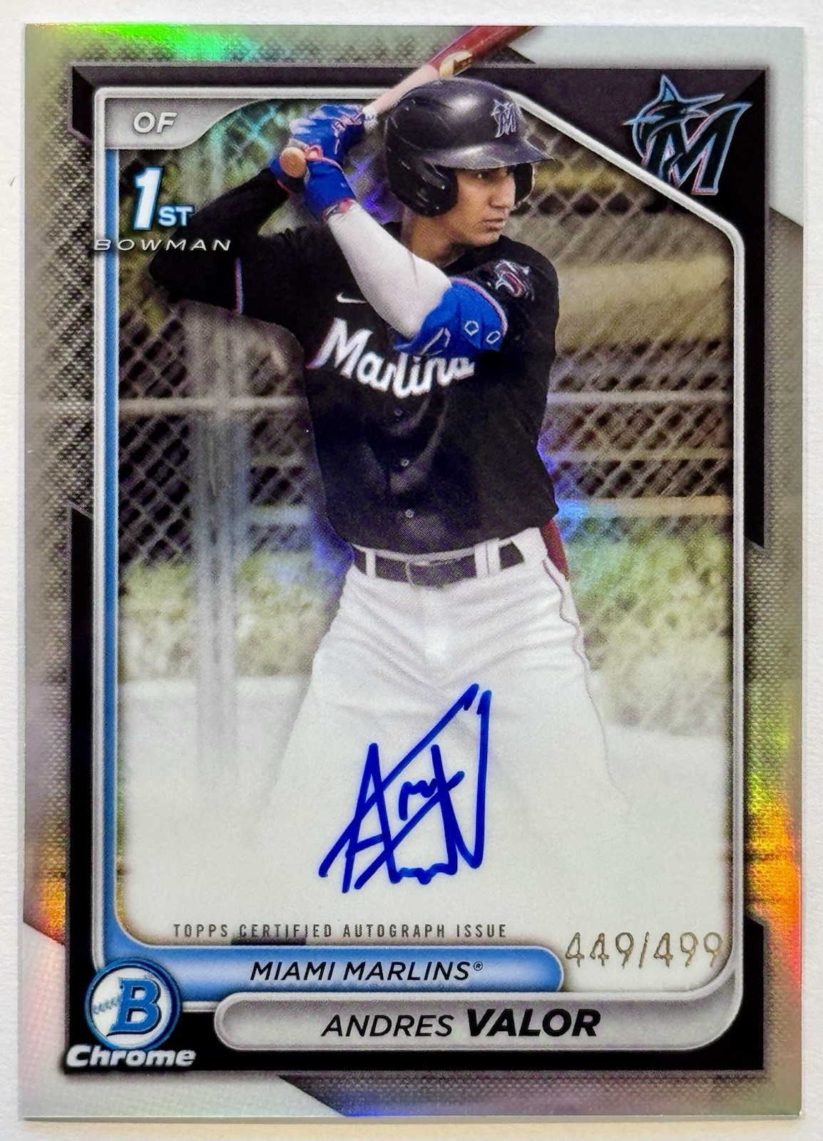 2024 Bowman Chrome Andres Valor 1st Refractor Auto #449/499 #CPA-AV Marlins