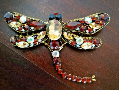 Libelle Brosche Anstecknadel Anhänger Kristall Strass Schmuck großer Käfer Insekt