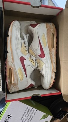 Nike Air Max 90s -Modern Essential- white, yellow, red/burgundy colorway Size 12