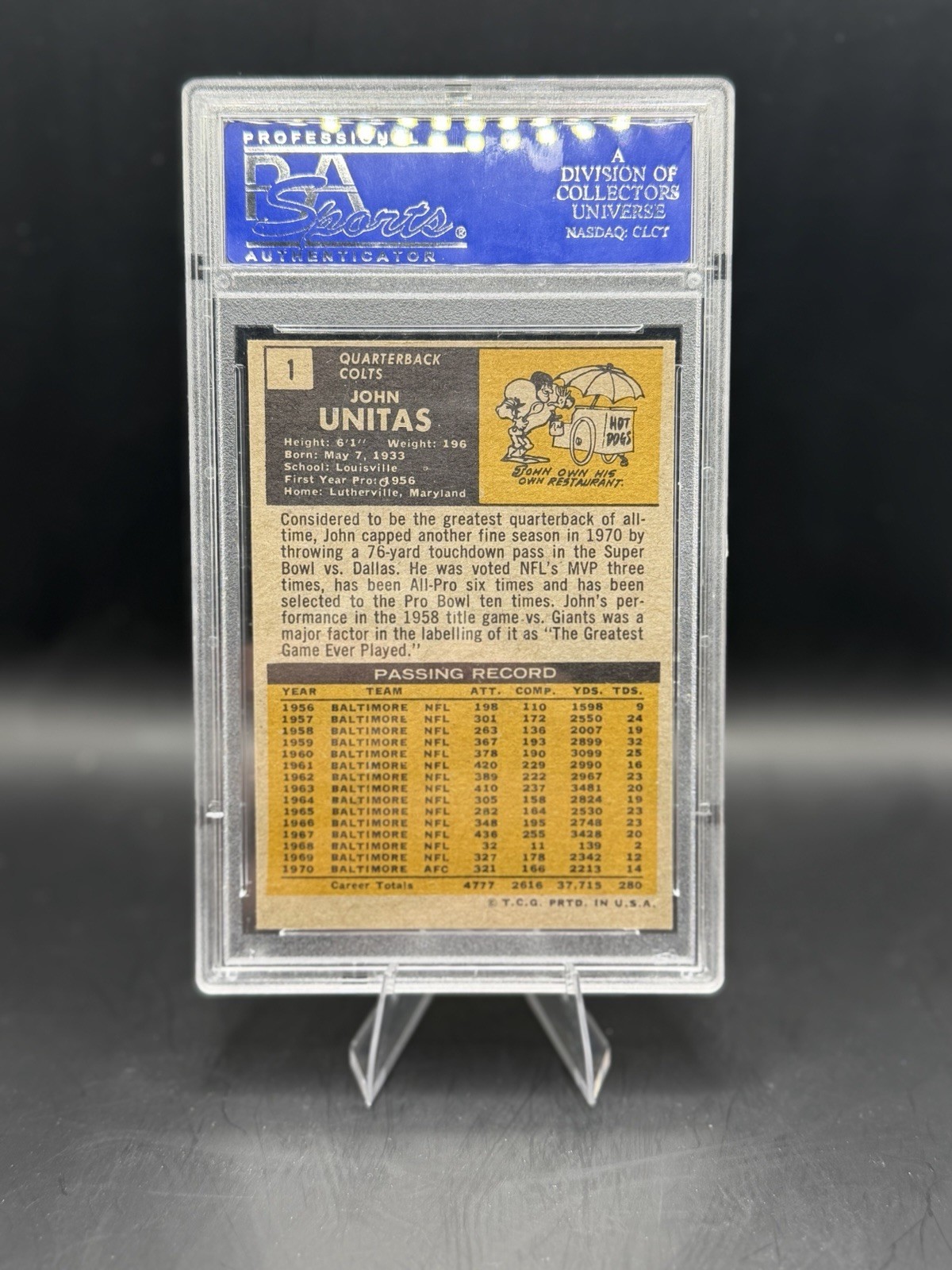 1971 Topps Johnny Unitas #1 HOF PSA 7