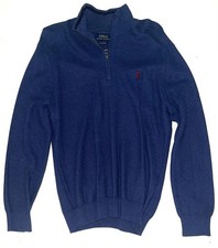 Polo Ralph Lauren Men's Long Sleeve 1/4 Zip Prima Cotton Sweater Blue Sz M EUC
