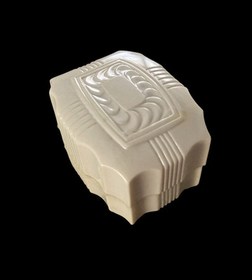 Art Deco Ring Box Celluloid Plastic Cream White Presentation Black Velvet