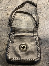 Michael Kors Metallic Gold Shoulder/Crossbody Bag with Zipper  Braided Trim