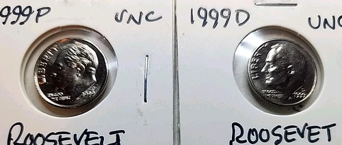 1999 P&D Roosevelt Dimes 10 Cent Coins - UNC