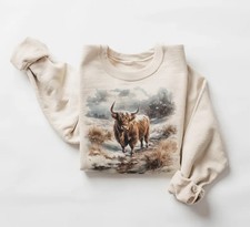 Retro Highland Cow Sweatshirt 90s Animal Farm Cattle Lover Gift Idea Unisex Top