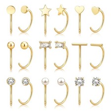 14K Gold Huggie Half Hoop Earrings,Cartilage Helix Open,Backless Earrings for...