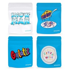 100Pcs Mylar Bags, Cali Packs 3.5g, Resealable 3.54" x 5.12", Blue + White 