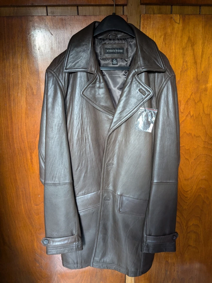 Structure Chocolate Brown  Genuine Leather Men's Car Coat/ Jacket. - Image 3 of 4