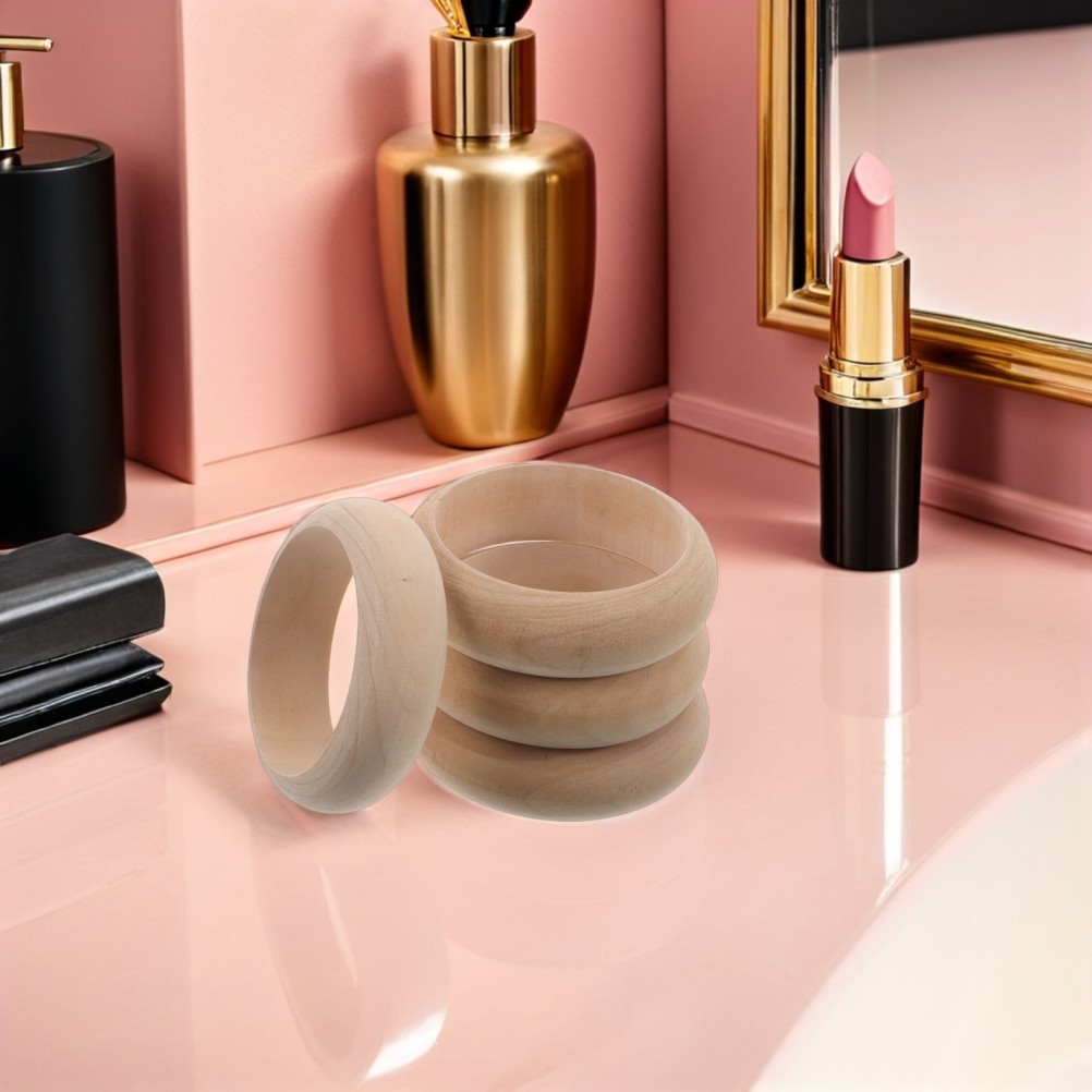  4pcs Wooden Bangle Bracelet - Log Retro Macrame Rings Unfinished Smooth Wood