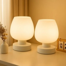 Modern Touch Table Lamp Globe Opal Glass Shade 3-Level Dimmable Warm LED