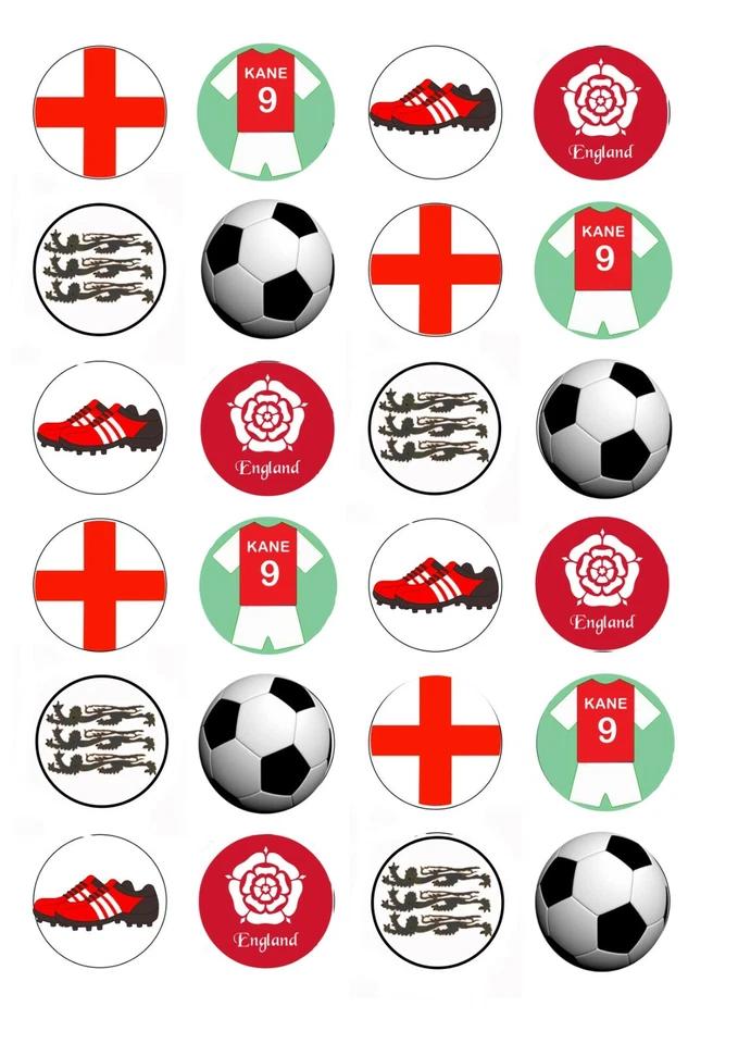 24 Edible Rice Paper Cake Decorations - England football - Image 1 of 1