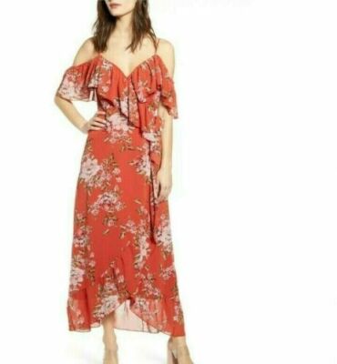 WAYF Nanette Floral Cold Shoulder Wrap Midi Dress Sz Small NWT | eBay