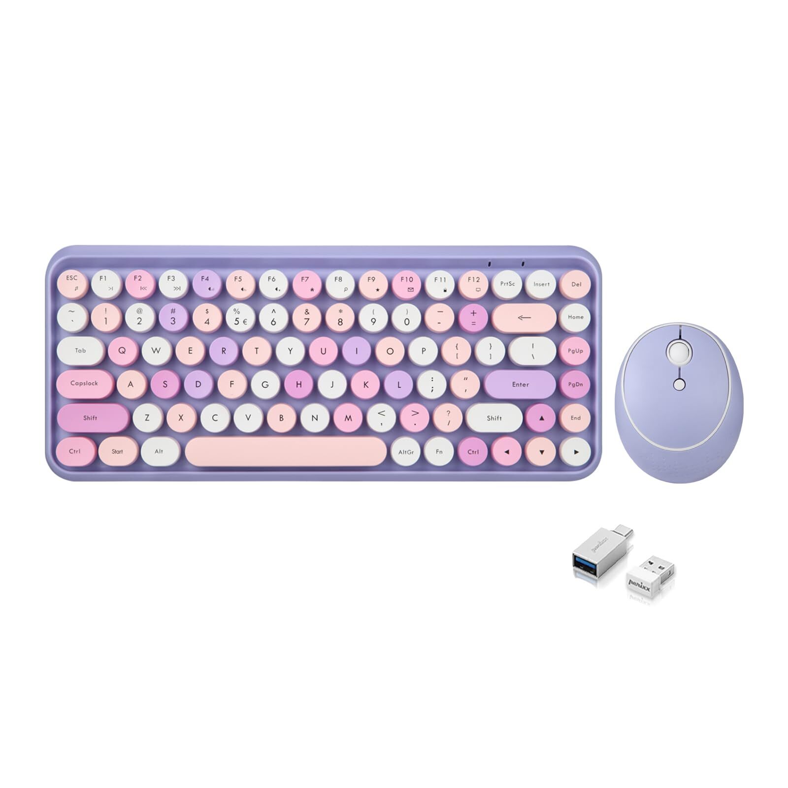 PERIDUO-713PP Retro Round Key Wireless Mini Keyboard and Mouse Combo
