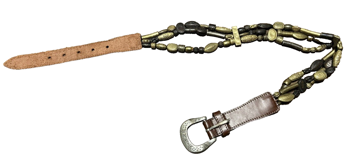 The Limited Brown Gold Genuine Leather embossed wooden bead Belt twisted-x-hand-tooled-brown-  main image 2
