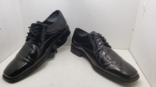 Stafford Shoes Mens 10.5M Lace Up Plain Toe Oxford 553-9571 Black Patent Leather - Picture 10 of 11