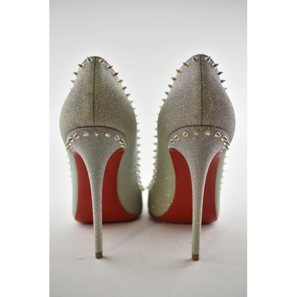 Christian Louboutin Anjalina 100 Silver AB Glitter Sunset Spike
