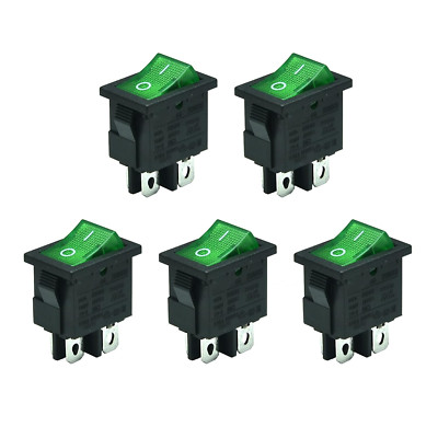 FILSHU 5Pcs Green Light Illuminated Snap-In Rocker Switch,Dpst On/Off Power Togg