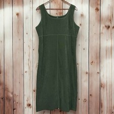 NWOT Vintage Talbots Dress 12 Babydoll Empire Waist Midi Olive Green Velvet