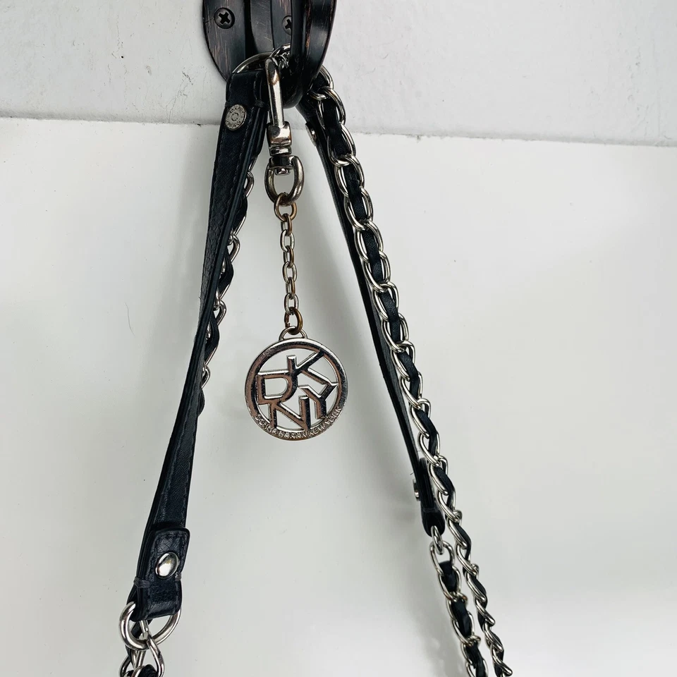 DKNY Purse Black Quilted Leather Chain Strap Crossbody Double Handle Adjustable - Image 3 of 4