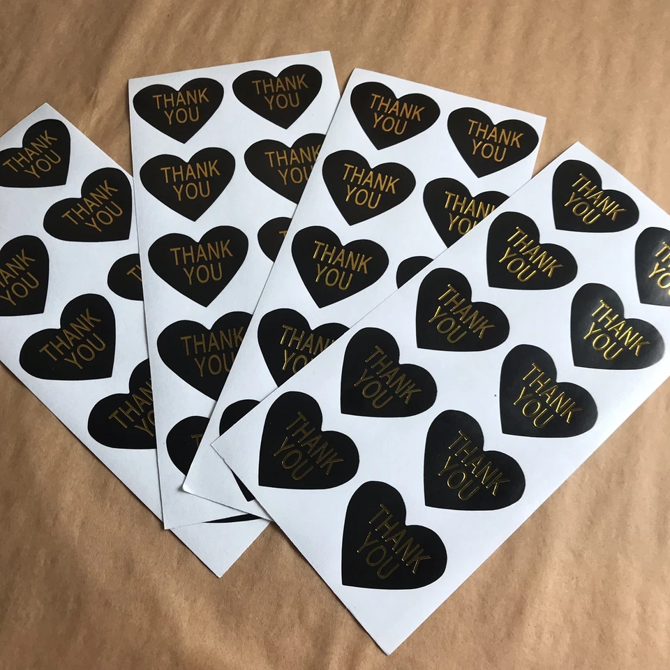 100 наклеек в форме сердца на глянцевой черной бумаге с золотыми буквами - Изображение 3 из 4