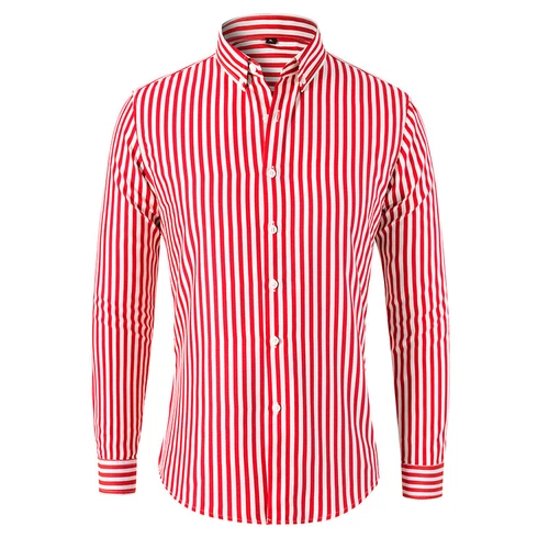 Men's Dress Shirts Long Sleeves Formal Business Striped Casual Slim Shirts Tops - Picture 13 of 22