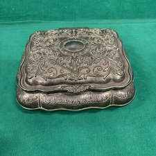 Godinger Trinket Jewelry Box Silver Plate Red Velvet Lining Vintage Victorian