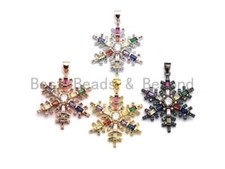 Large Colorful CZ Micro Pave Snowflake Pendant/Charm, Cubic Zirconia Pave