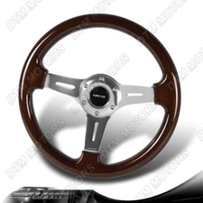 NRG ST-015-1CH 330MM Classic Dark Wood Grain Silver Spoke Center Steering Wheel