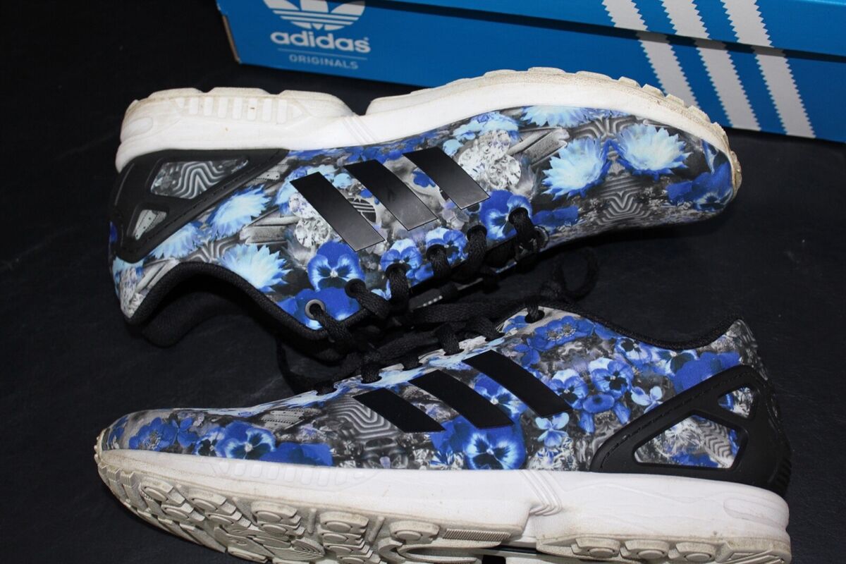 Mens Adidas ZX Flux Floral Blue Print Running Shoes AQ8600 Mens Adidas ZX Flux Floral Blue Print Running Shoes AQ8600