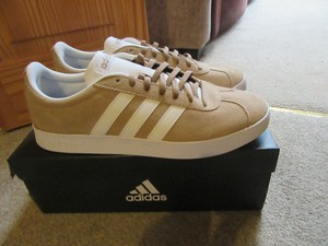 Mens Adidas VL Court 2.0 Beige Leather Suede Trainers Size 9 Brand New  Boxed | eBay