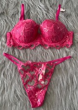 Victoria's Secret Dream Angels Lined Demi Heart Shine Bra  Panty Set 32C S